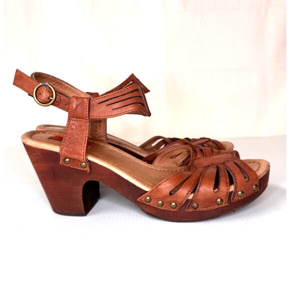 MIZ MOOZ‎ Hilary Sandals Size 8.5 Leather Wood Clog Retro Platform Chunky Boho - Picture 3 of 10